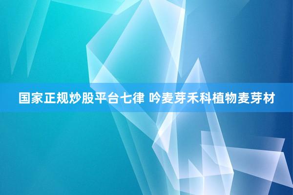 国家正规炒股平台七律 吟麦芽禾科植物麦芽材